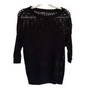 Topshop Open Weave Cotton Sweater Black 3/4 Sleeve Size US 8